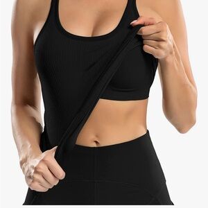 Women's Black Ribbed Built in bra Tank Top